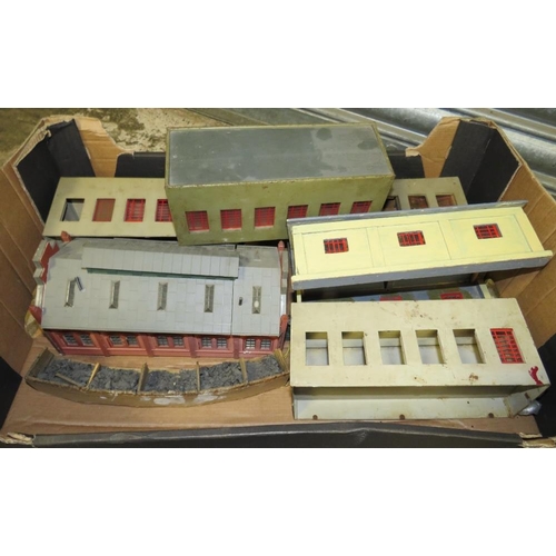 537 - THREE BOXES OF ASSORTED MODEL RAILWAY BUILDINGS, to include industrial and fairground items etc