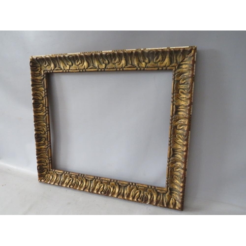 58 - A 19TH CENTURY GOLD FRAME WITH LEAF DESIGN, frame W 6 cm, rebate 49 x 41 cm