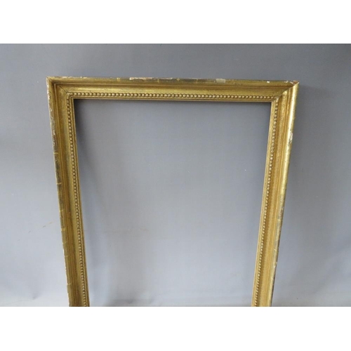 59 - A LATE 18TH / EARLY 19TH CENTURY GOLD FRAME, with beaded inner edge, frame W 4.5 cm, rebate 59 x 47 ... 