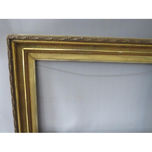 60 - A 19TH CENTURY GOLD FRAME, with reeded inner and acanthus leaf design to outer edge, with gold slip,... 