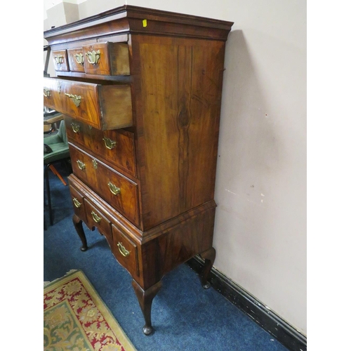 609 - AN EARLY 19TH CENTURY WALNUT CHEST ON STAND, the upper section with three short above three lower gr... 