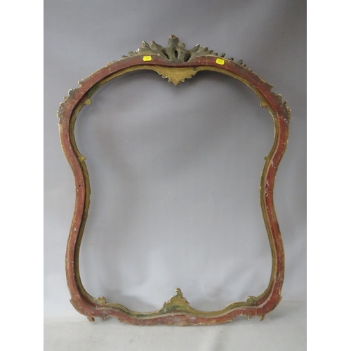 62 - A LATE 19TH CENTURY GOLD CARVED WOODEN DECORATIVE ROCOCO FRAME, frame W 4.5 cm, rebate 79 x 66 (wide... 