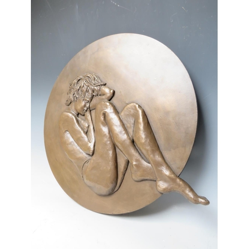 8 - JENA CUTLER (XXI). A circular bronzed study of a sleeping nude female in relief, 'Moon Child' see in... 