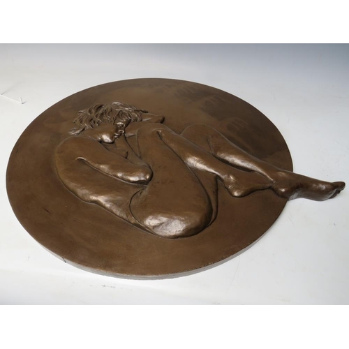 8 - JENA CUTLER (XXI). A circular bronzed study of a sleeping nude female in relief, 'Moon Child' see in... 