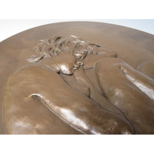 8 - JENA CUTLER (XXI). A circular bronzed study of a sleeping nude female in relief, 'Moon Child' see in... 