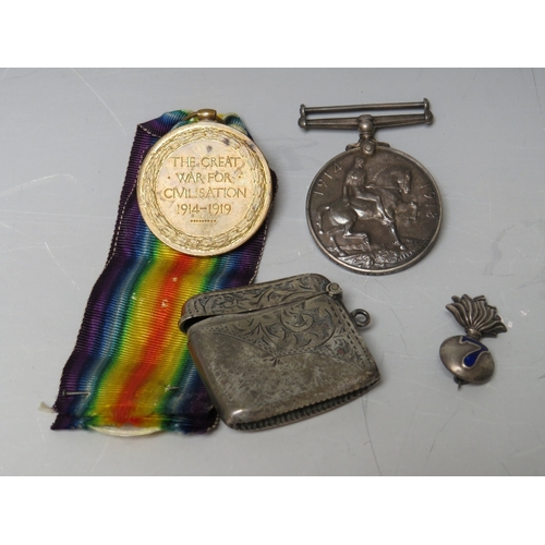 527 - TWO MEDALS TO PTE. G.W. EVANS. 7-LOND.R. 356213, together with a hallmarked silver artillery type ba... 