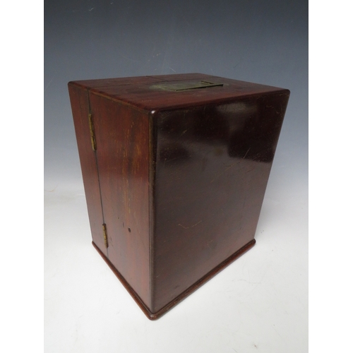 513 - A GEORGE III MAHOGANY TABLE TOP APOTHECARY CABINET, the twin doors opening to a fitted interior with... 