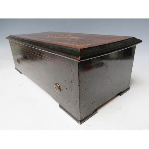 526 - A 19TH CENTURY SWISS MUSIC BOX IN SIMULATED ROSEWOOD CASE, playing six airs, W 43 cm