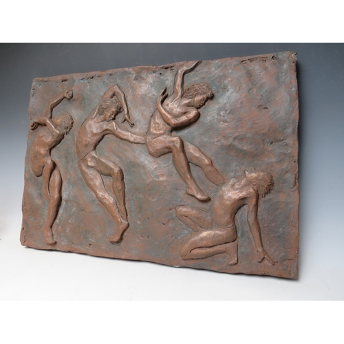 9 - MAGGIE BUTLER (XX-XXI). A limited edition copper bronzed study of dancers in relief, 'Dancing', sign... 