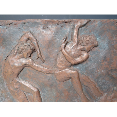 9 - MAGGIE BUTLER (XX-XXI). A limited edition copper bronzed study of dancers in relief, 'Dancing', sign... 