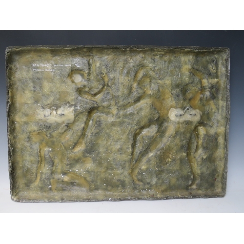 9 - MAGGIE BUTLER (XX-XXI). A limited edition copper bronzed study of dancers in relief, 'Dancing', sign... 