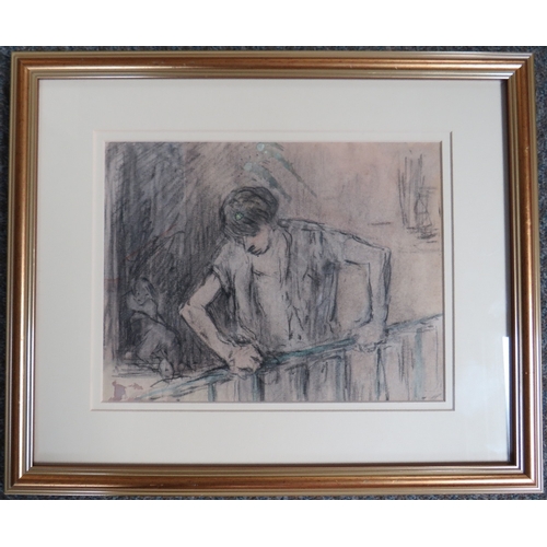 1 - SHOLTO JOHNSTONE DOUGLAS (1871-1958) 'On the Balcony', mixed media study, titled verso, framed and g... 