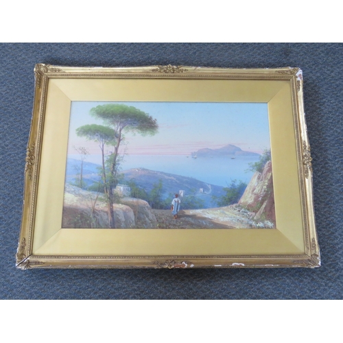 25 - M. GIANNI (XIX-XX). Neapolitan scene with figure and boats, signed lower right, watercolour and goua... 