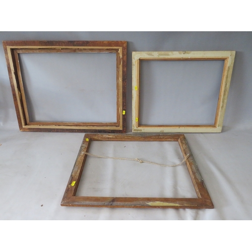 35 - THREE 19TH CENTURY MAPLE PICTURE FRAMES, average frame W 4 cm, rebates 61 x 46 cm, 41 x 54 cm, 50 x ... 