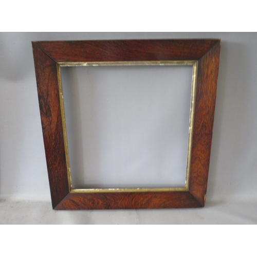 37 - THREE 19TH CENTURY ROSEWOOD PICTURE FRAMES, together with a mahogany picture frame, average frame W ... 