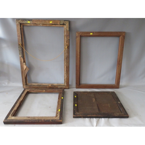 37 - THREE 19TH CENTURY ROSEWOOD PICTURE FRAMES, together with a mahogany picture frame, average frame W ... 