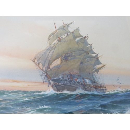 73 - A.D. BELL. British school, seascape with sailing vessel in a swell 'On Into the Night', signed and d... 