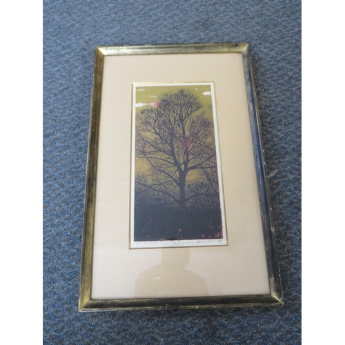 15 - JOICHI HOSHI (1913-1979). Tree of Life, signed, woodcut, framed and glazed, 26 x 13 cm