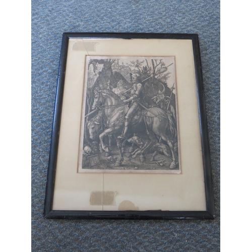 16 - ALBRECHT DURER (1471-1528) The Knight, Death and the Devil, engraving, framed and glazed, 25.5 x 19.... 