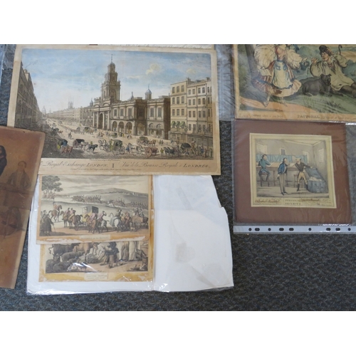 21 - AN ARTISTS FOLDER CONTAINING APPROXIMATELY TWENTY COLOURED LITHOGRAPHS AND ENGRAVINGS INCLUDING HOGA... 