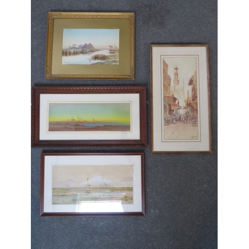 85 - A COLLECTION OF FOUR FRAMED WATERCOLOURS DEPICTING EASTERN / ARABIAN SCENES, to include 'On the Nile... 