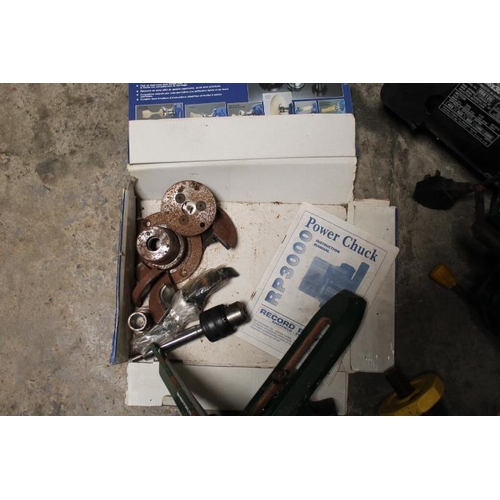 511 - A PROFESSIONAL RECORD POWER CL3.36 WOOD TURNING LATHER WITH VARIOUS ACCESSORIES