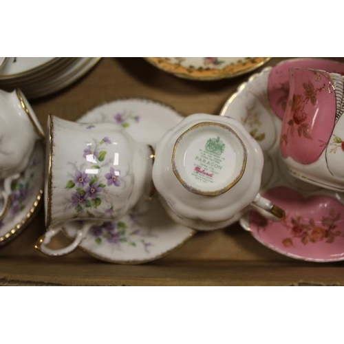 56 - A SMALL TRAY OF CUPS AND SAUCERS ETC TO INC ROYAL WORCESTER, PARAGON ETC