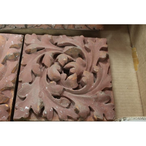 63 - A SELECTION OF SIX ASSORTED VINTAGE TERRACOTTA PATTERNED TILES