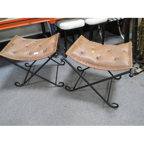 641 - A PAIR OF MODERN X FRAME STOOLS WITH LEATHER EFFECT TOPS (2)