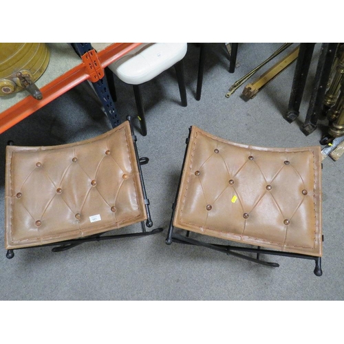 641 - A PAIR OF MODERN X FRAME STOOLS WITH LEATHER EFFECT TOPS (2)