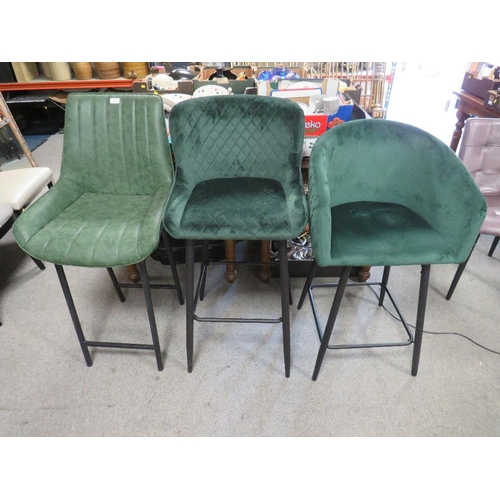 675 - THREE ASSORTED GREEN KITCHEN STOOLS