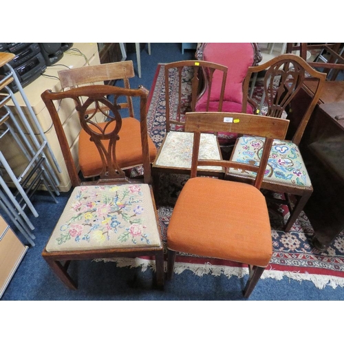 687 - FIVE ASSORTED ANTIQUE DINING CHAIRS