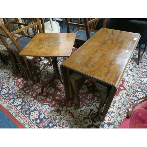 689 - AN ANTIQUE OAK TILT-TOP PEDESTAL TABLE WITH A MAHOGANY DROPLEAF TABLE (2)