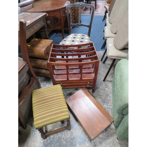 722 - A REPRODUCTION CANTERBURY,  EDWARDIAN CHAIR, BARLEY TWIST STOOL AND WRITING SLOPE (4)