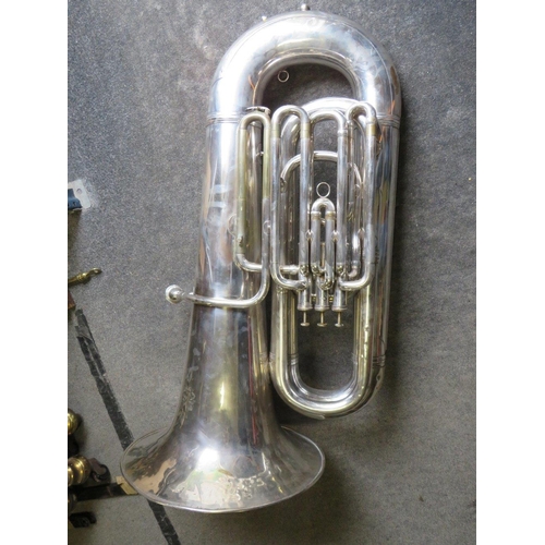 122 - A VINTAGE SILVER PLATED TUBA - 'THE PROFUNDO 6086'  - HAWKES AND SON MAKERS, DENMAN STREET, LONDON