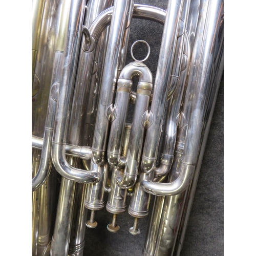 122 - A VINTAGE SILVER PLATED TUBA - 'THE PROFUNDO 6086'  - HAWKES AND SON MAKERS, DENMAN STREET, LONDON