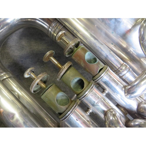 122 - A VINTAGE SILVER PLATED TUBA - 'THE PROFUNDO 6086'  - HAWKES AND SON MAKERS, DENMAN STREET, LONDON