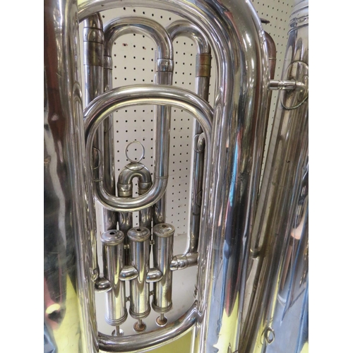 122 - A VINTAGE SILVER PLATED TUBA - 'THE PROFUNDO 6086'  - HAWKES AND SON MAKERS, DENMAN STREET, LONDON