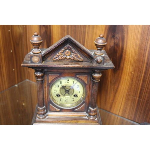 128 - A VINTAGE MAHOGANY CASED POSTMANS WALL CLOCK - INCLUDING TWIN WEIGHTS AND PENDULUM, A VINTAGE ARCHIT... 