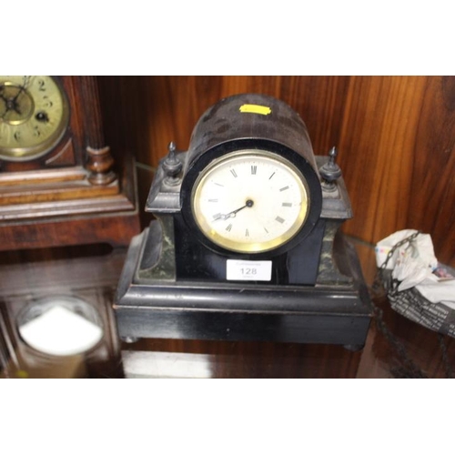 128 - A VINTAGE MAHOGANY CASED POSTMANS WALL CLOCK - INCLUDING TWIN WEIGHTS AND PENDULUM, A VINTAGE ARCHIT... 