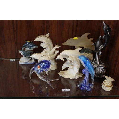 131 - A COLLECTION OF DOLPHIN FIGURES TO INCLUDE TWO MURANO / STUDIO GLASS EXAMPLES