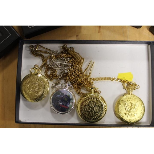 170 - A COLLECTION OF ASSORTED MODERN COLLECTOR POCKET WATCHES INCLUDING VARIOUS STEAM TRAIN EXAMPLE TO IN... 