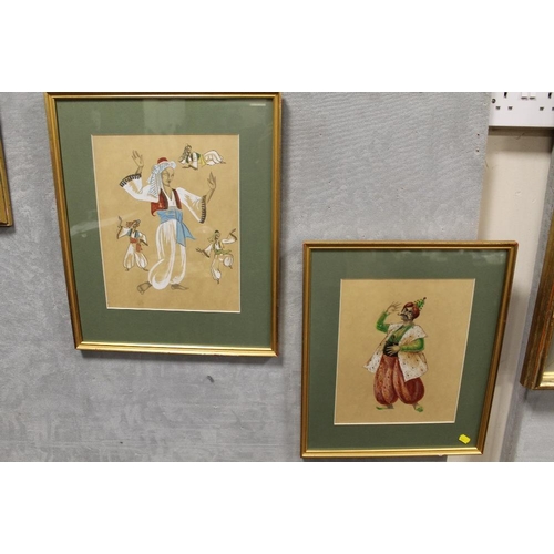 4 - TWO GILT FRAMED AND GLAZED MIXED MEDIA STUDIES OF COSTUME DESIGNS WITH DETAILS LABELLED VERSO