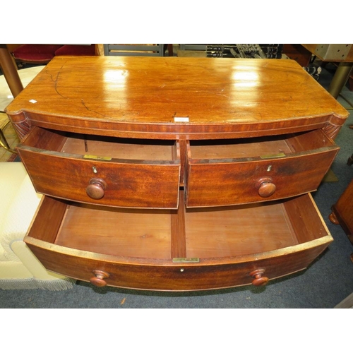 612 - A VICTORIAN MAHOGANY BOW FRONT CHEST OF FIVE DRAWERS - NO FEET AND IN TWO PARTS W-101 CM A/F