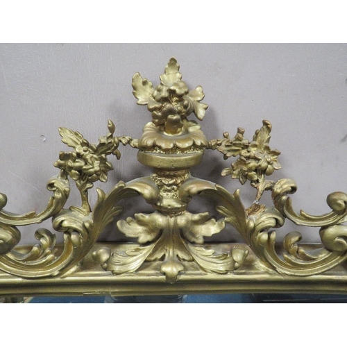 630 - A LARGE 19TH CENTURY GILT OVERMANTLE MIRROR, with carved fretwork detail, H 153 cm, W 155 cm