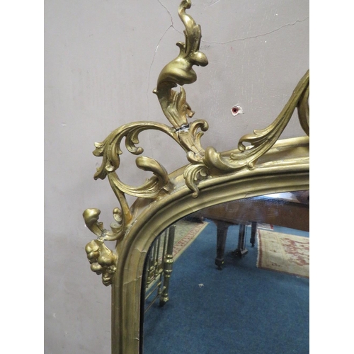 630 - A LARGE 19TH CENTURY GILT OVERMANTLE MIRROR, with carved fretwork detail, H 153 cm, W 155 cm