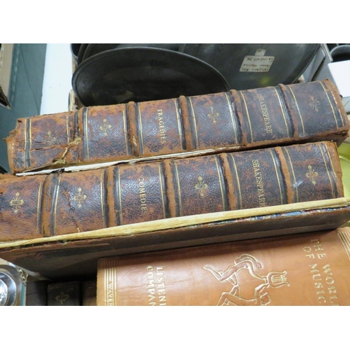 76 - A TRAY OF ANTIQUARIAN BOOKS TO INCLUDE SHAKESPEARE, CHURCH SERVICES ETC