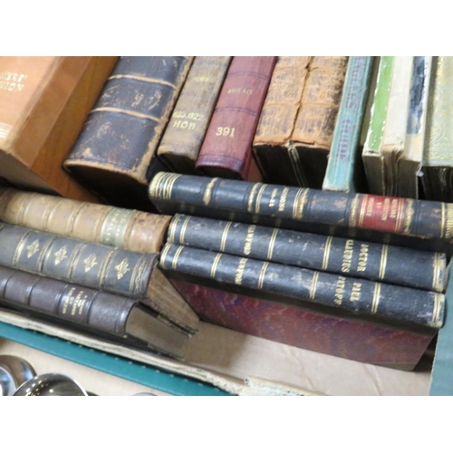 76 - A TRAY OF ANTIQUARIAN BOOKS TO INCLUDE SHAKESPEARE, CHURCH SERVICES ETC