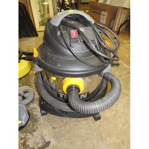 528 - A TITAN TTB430 CYLINDER VACUUM CLEANER TOGETHER WITH A KARCHER LANCE AND FLOOR CLEANER