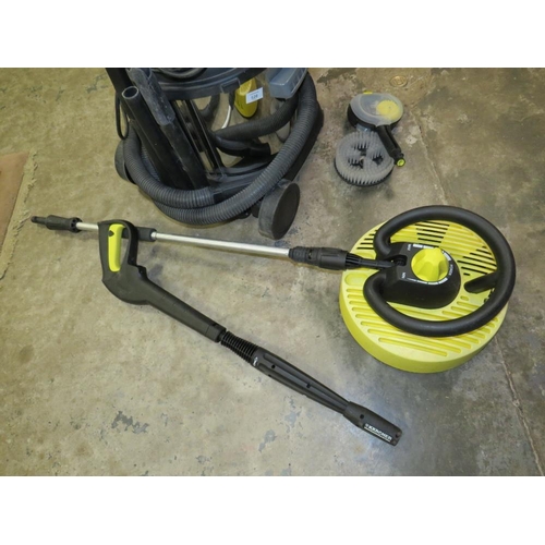 528 - A TITAN TTB430 CYLINDER VACUUM CLEANER TOGETHER WITH A KARCHER LANCE AND FLOOR CLEANER